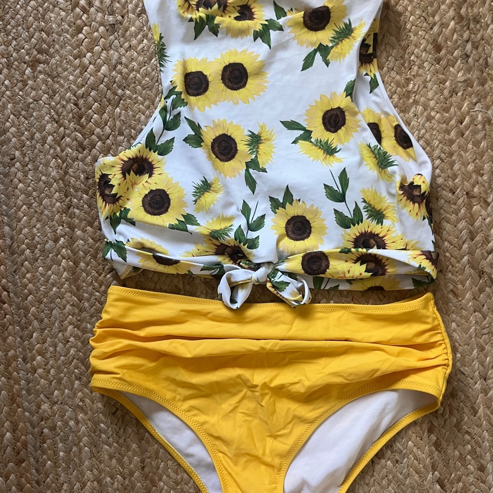 Sunflower Patterned Swimsuit with Yellow Bottoms